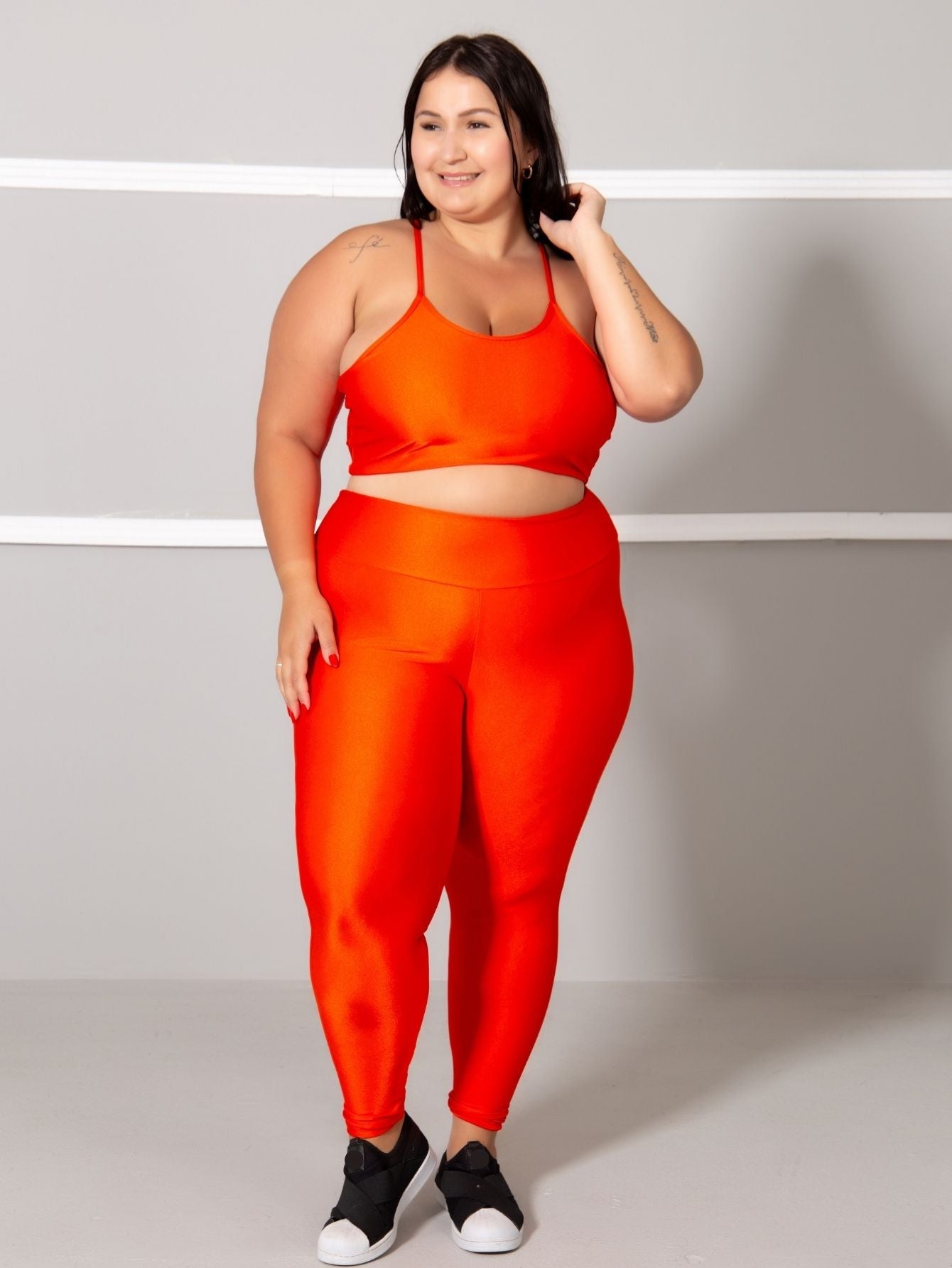 Conjunto Fitness Brilhoso Legging + Top S/bojo Plus Size