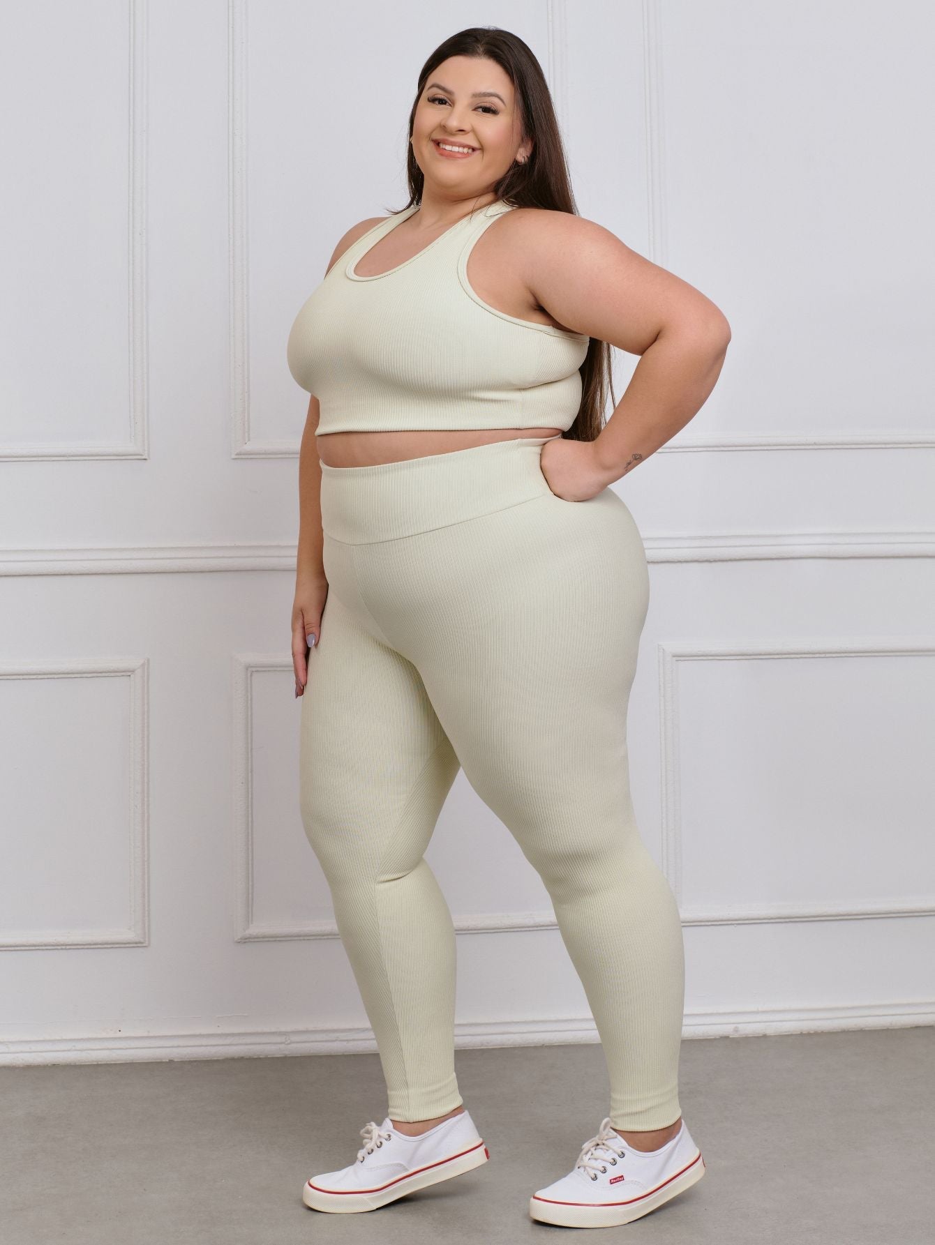 Conjunto Canelado Fitness Plus Size calça + top