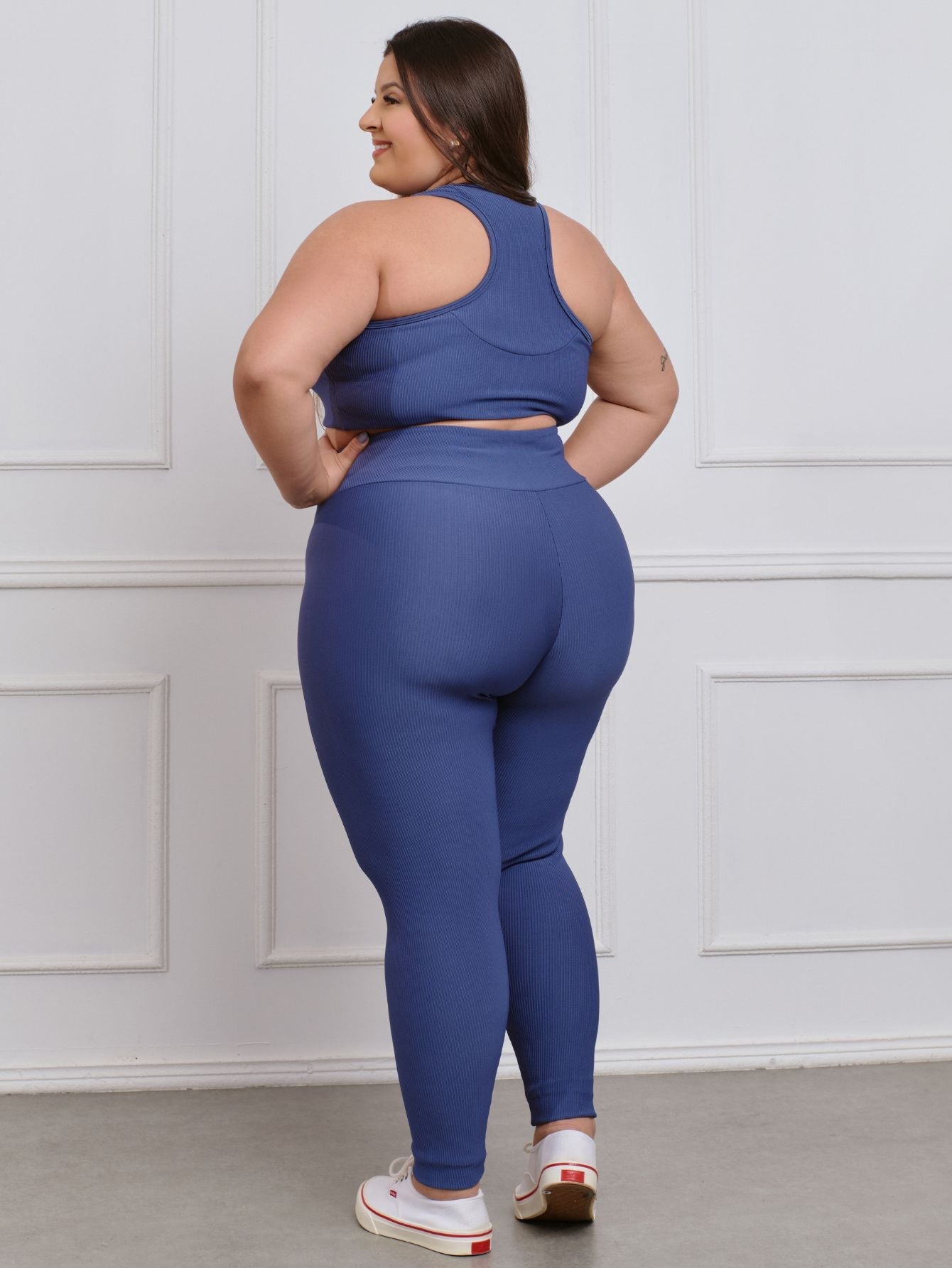 Conjunto Canelado Fitness Plus Size calça + top