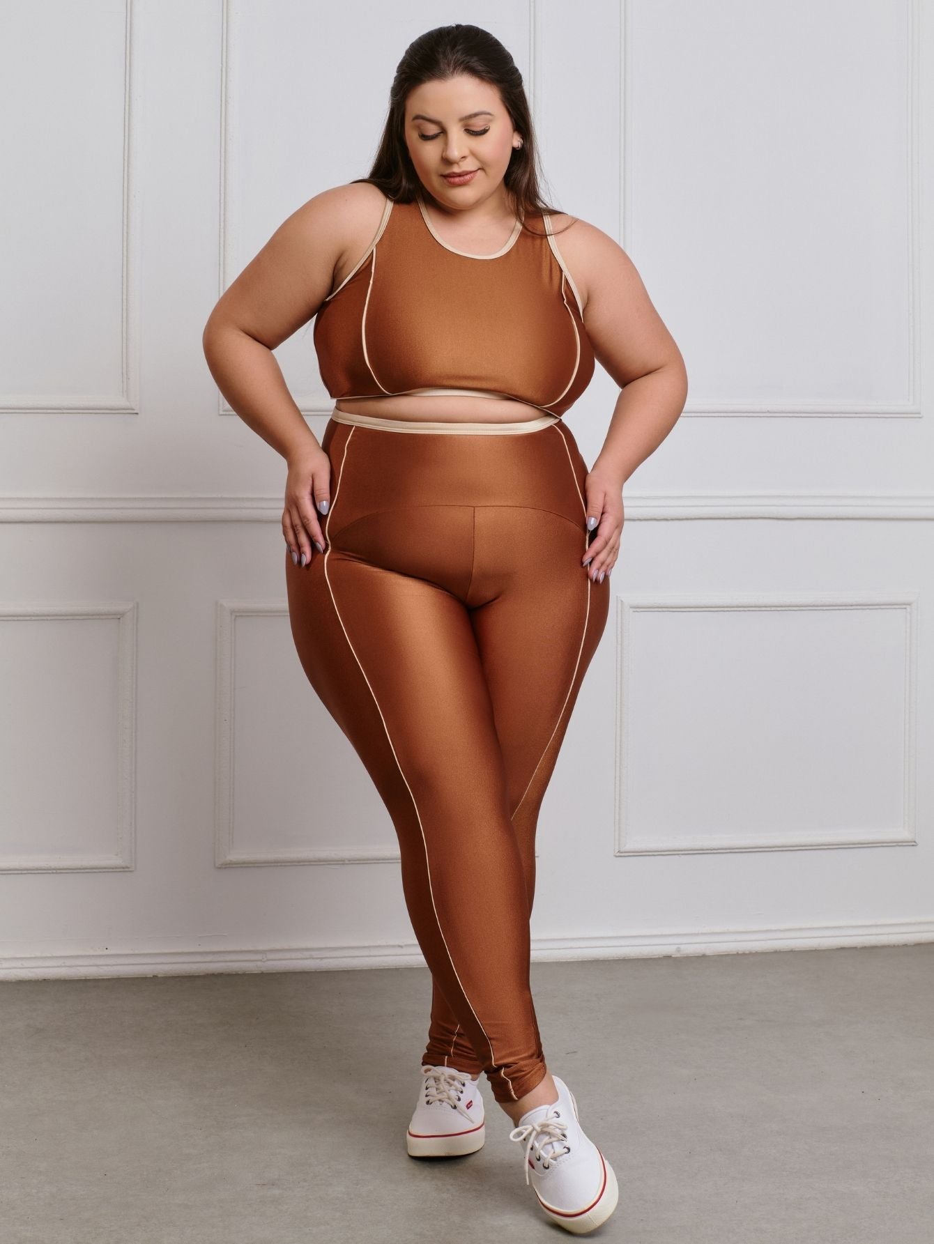 Conjunto Fitness Brilhoso Legging + Top S/bojo Plus Size