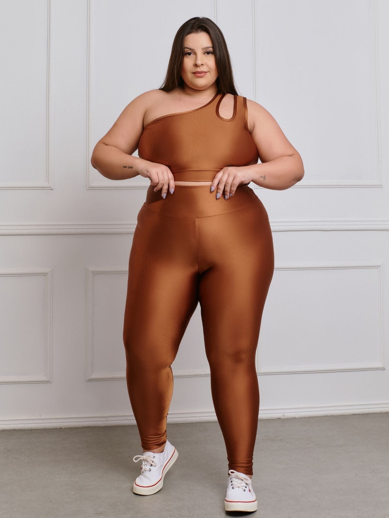 Conjunto Fitness Brilhoso Legging + Top S/bojo Plus Size