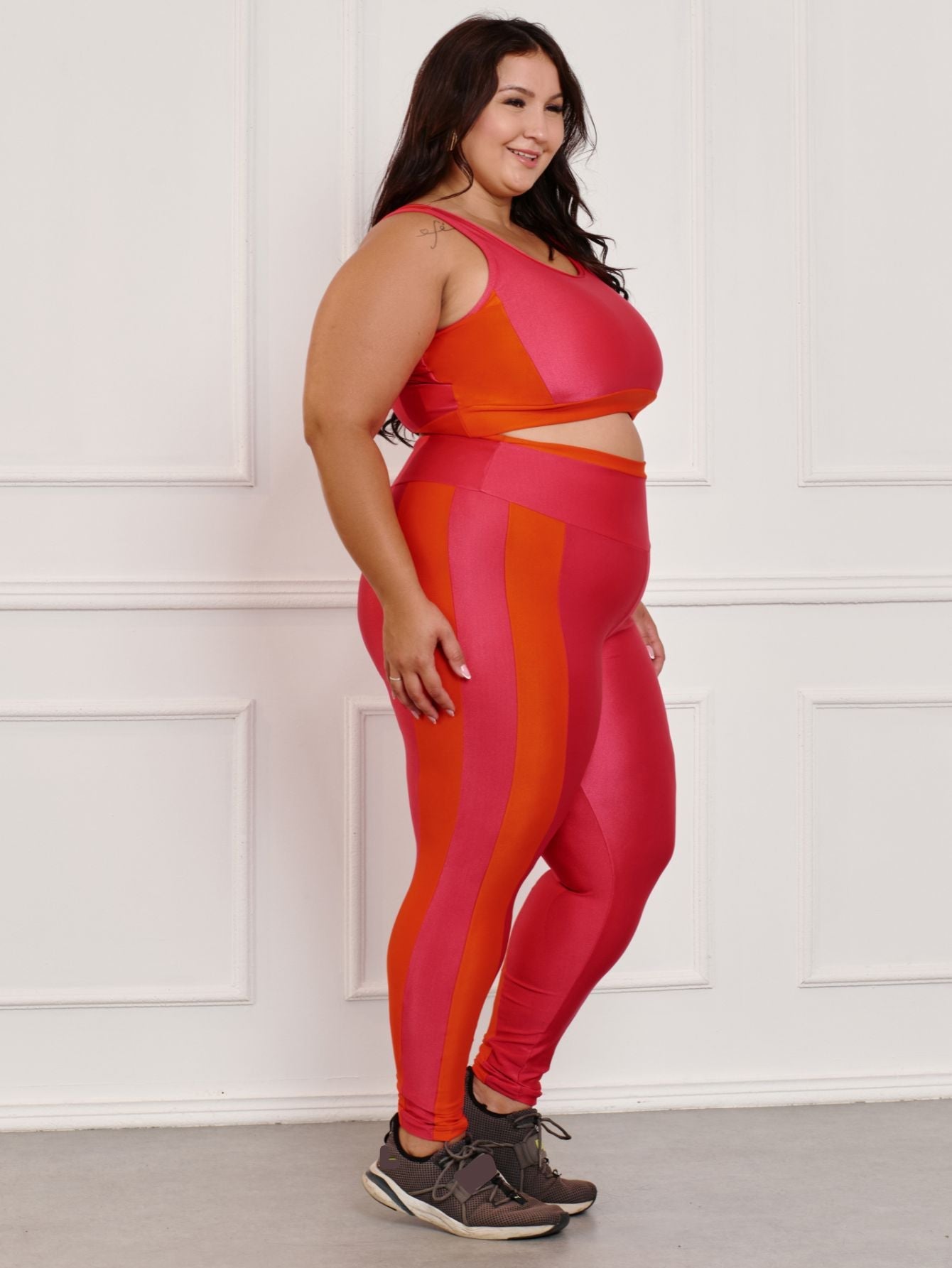 Conjunto Fitness Brilhoso Legging + Top S/bojo Plus Size