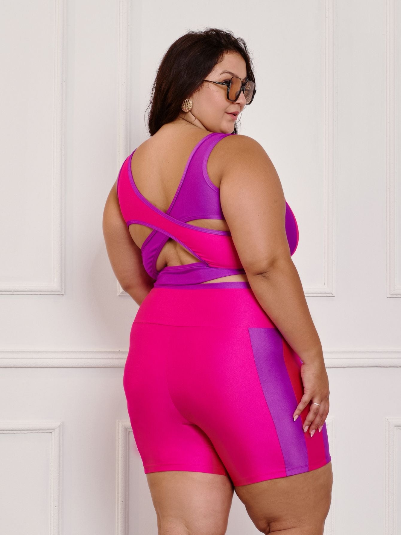 Conjunto Fitness Brilhoso Bermuda + Top S/bojo Plus Size