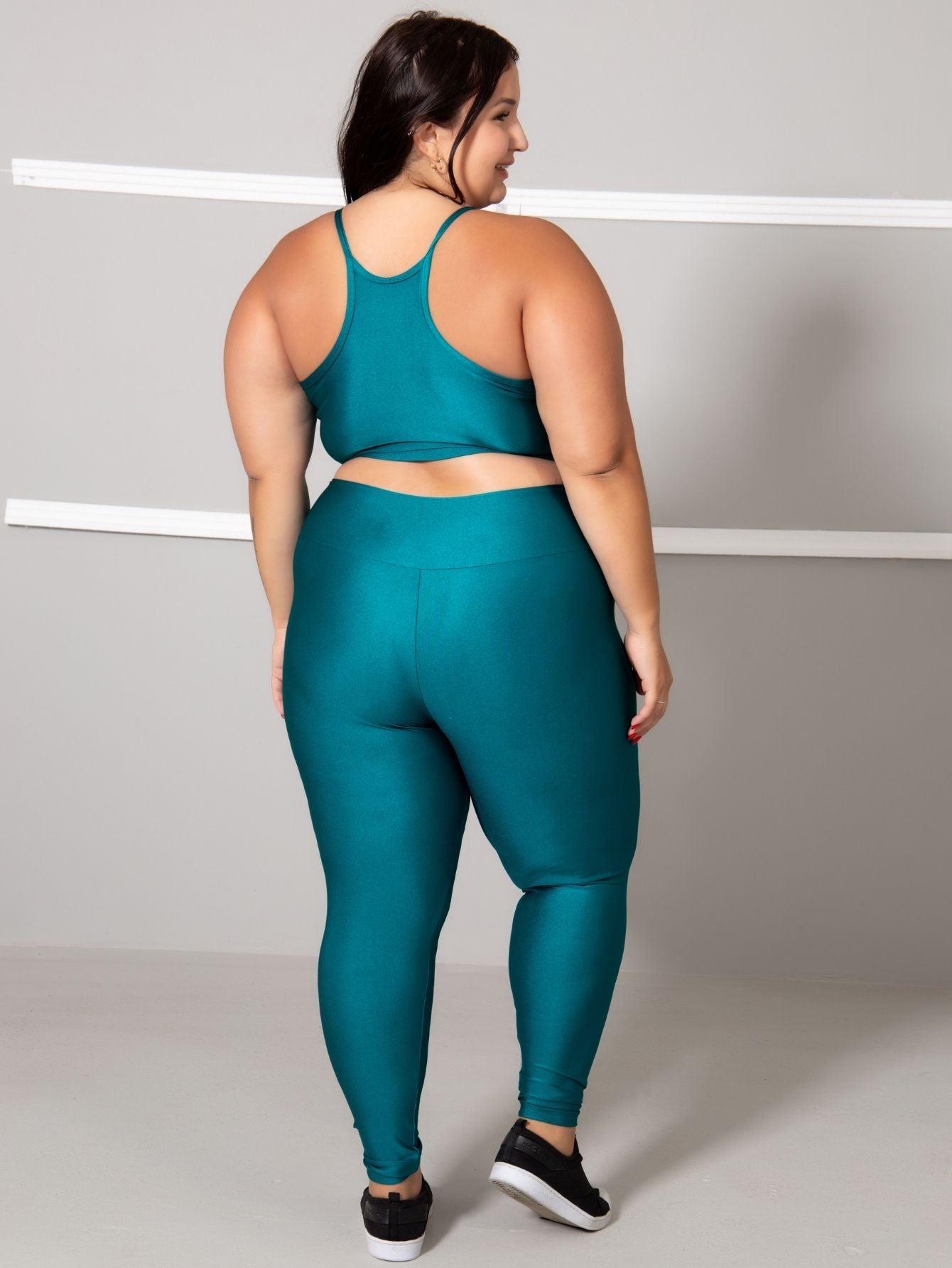 Conjunto Fitness Brilhoso Legging + Top S/bojo Plus Size