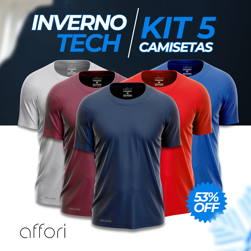 Kit 5 Camisetas Tecnológicas FitneSmart Masculinas