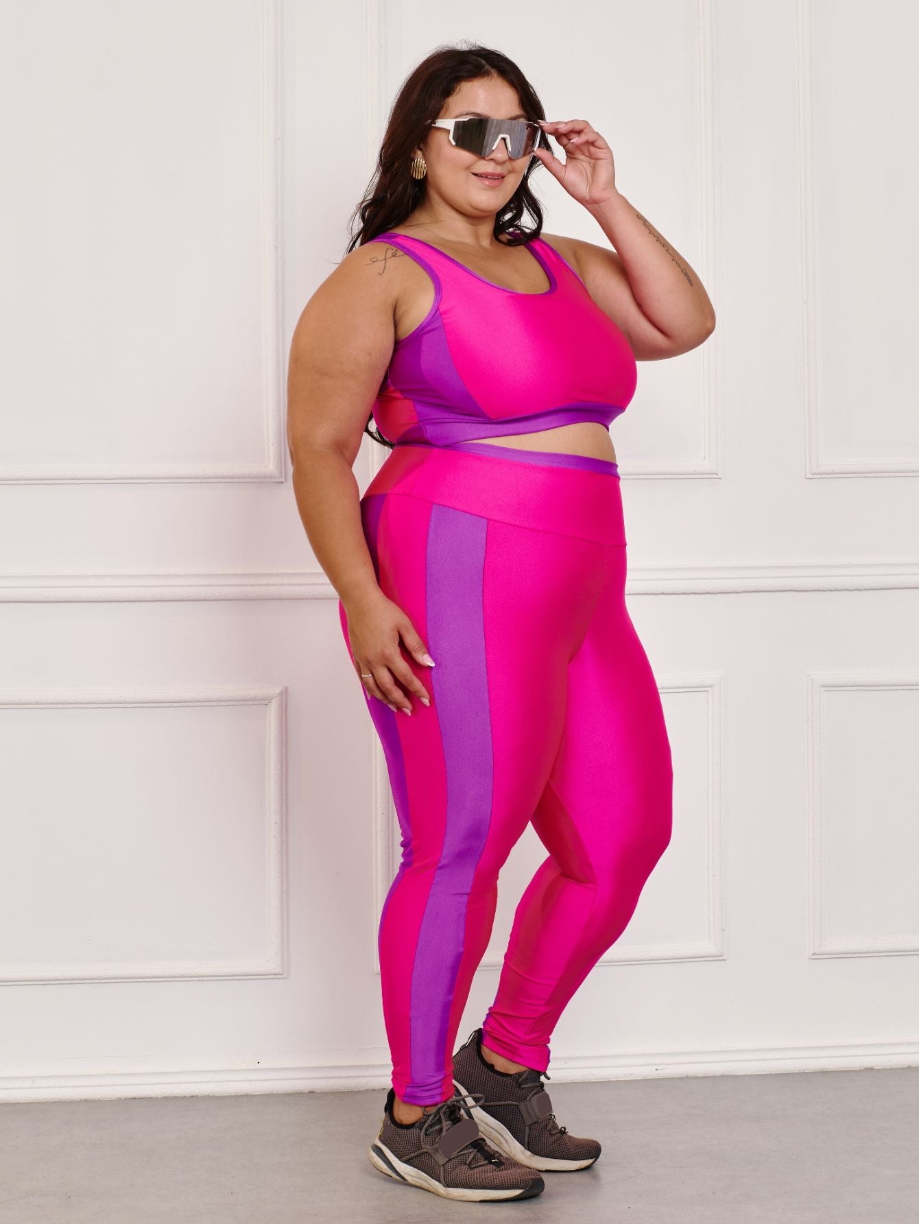 Conjunto Fitness Brilhoso Legging + Top S/bojo Plus Size
