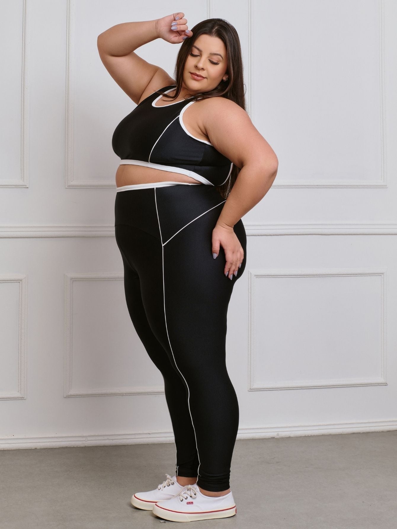 Conjunto Fitness Brilhoso Legging + Top S/bojo Plus Size