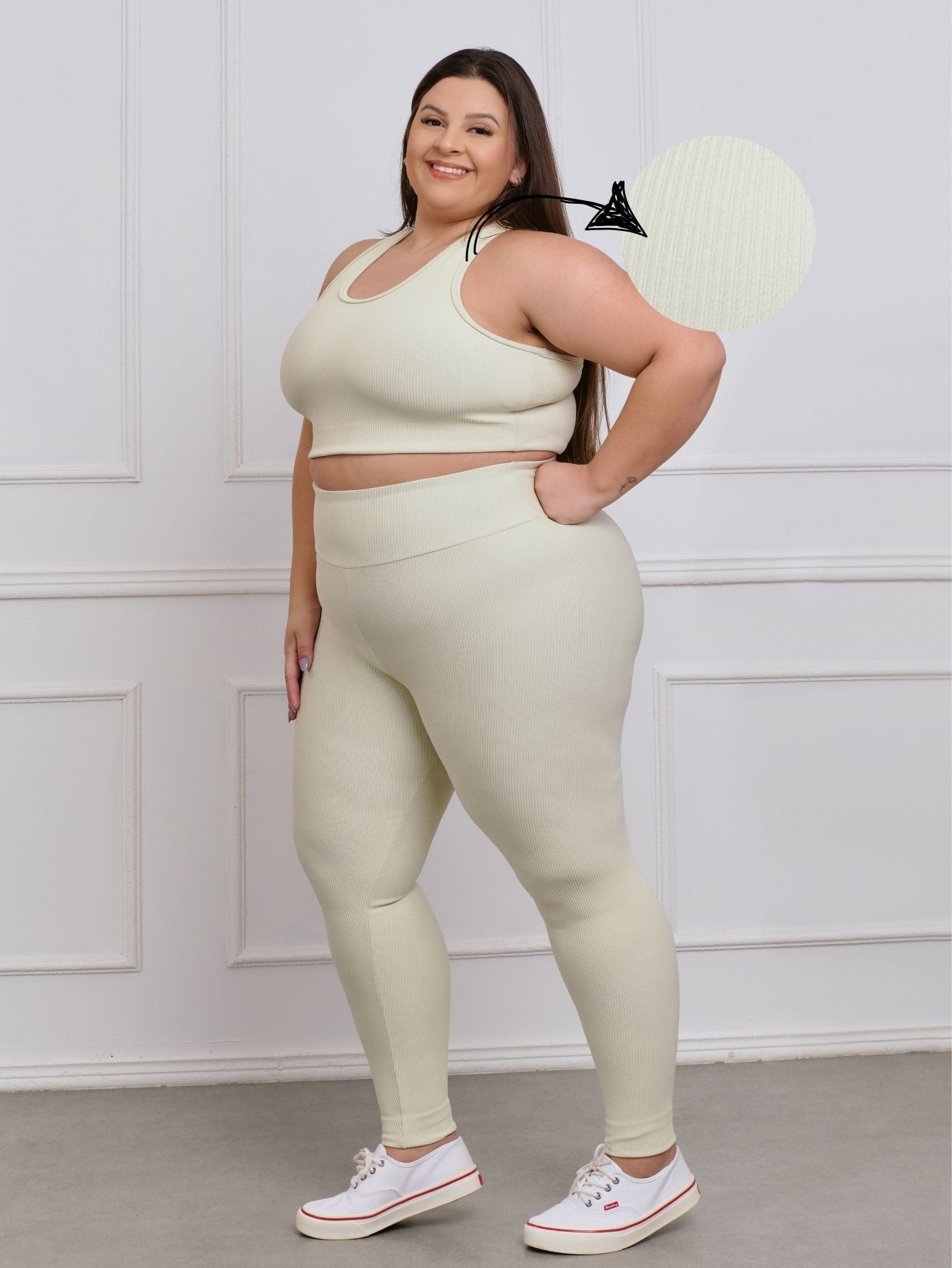 Conjunto Canelado Fitness Plus Size calça + top