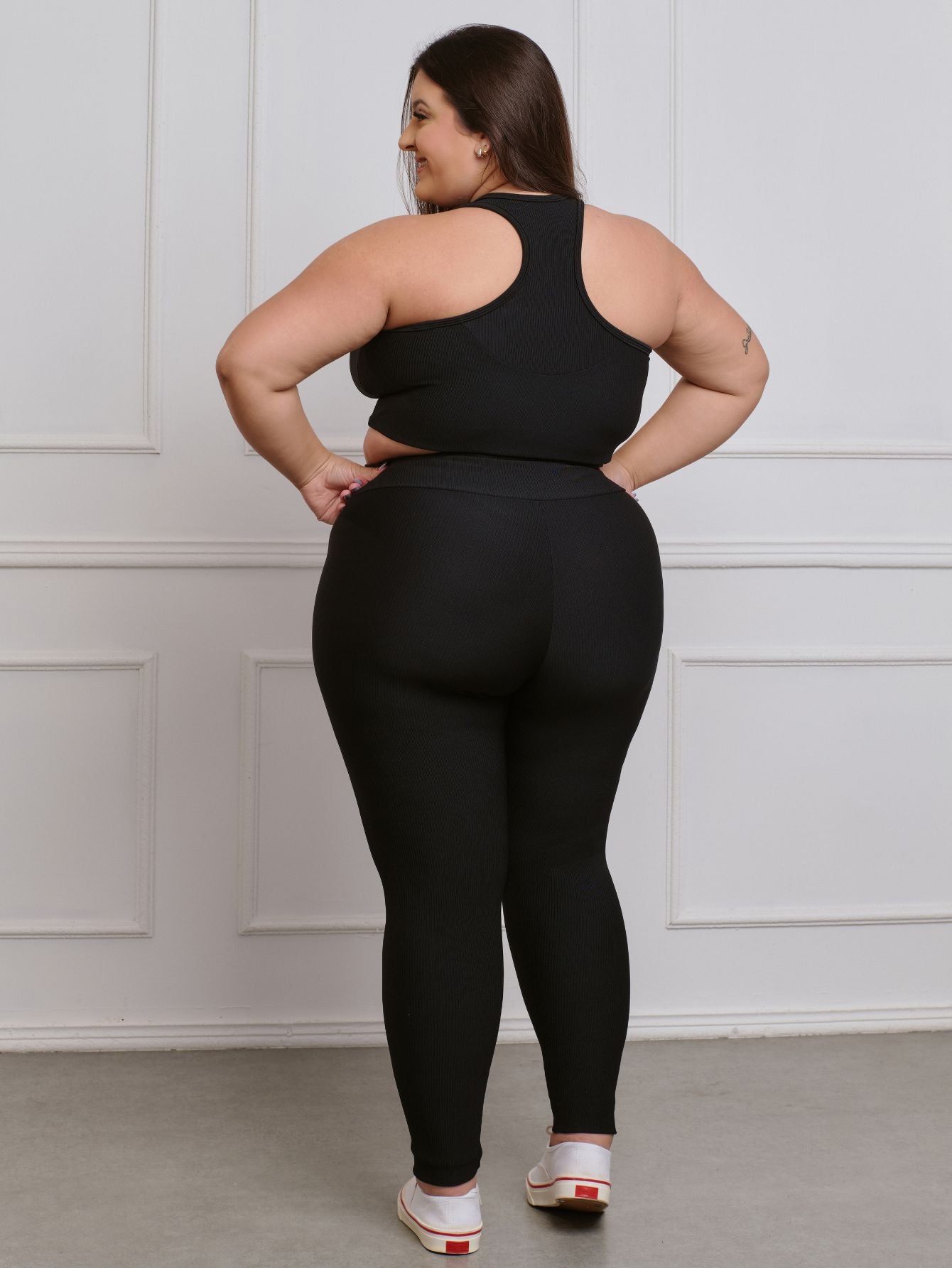 Conjunto Canelado Fitness Plus Size calça + top