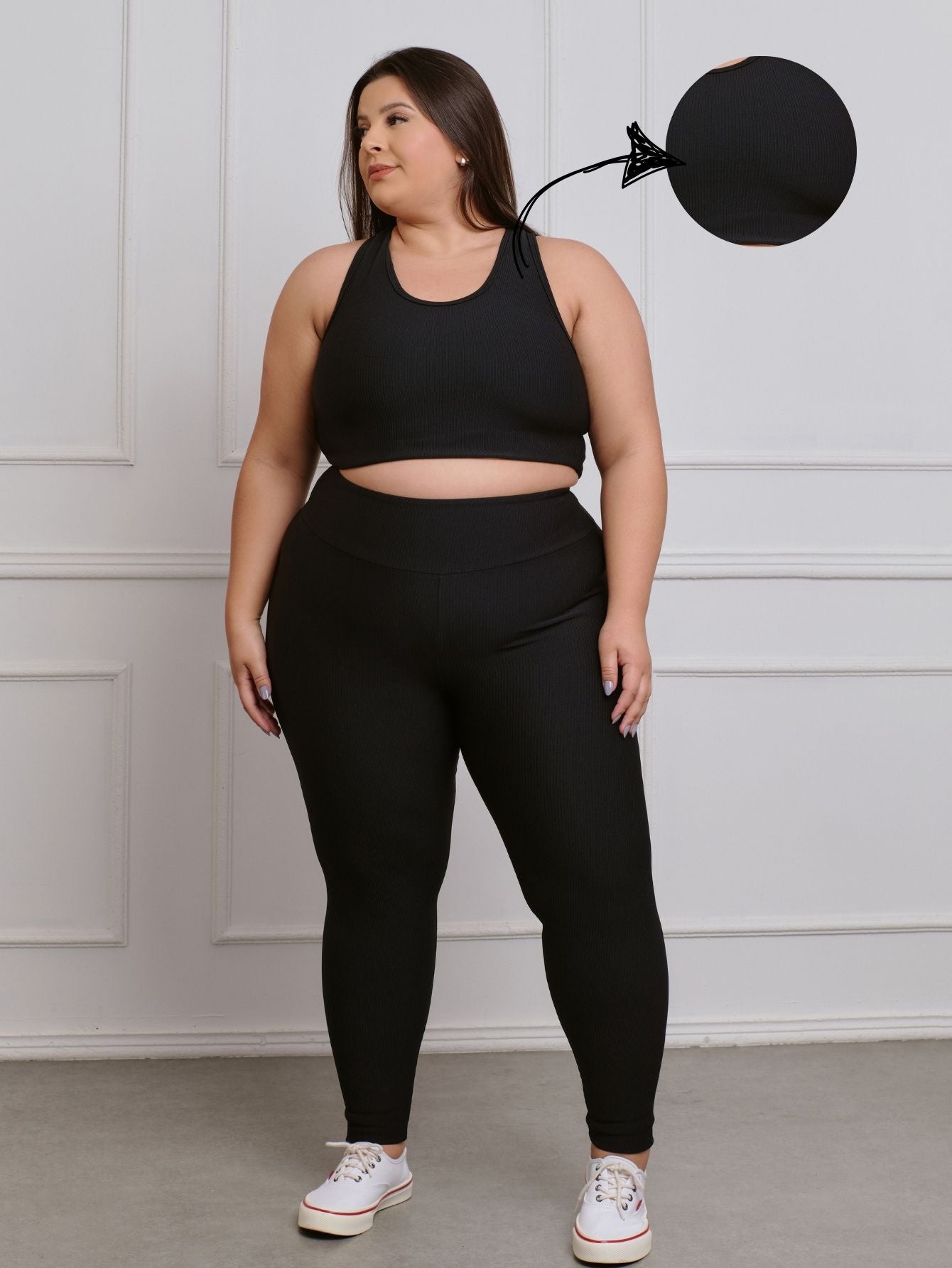 Conjunto Canelado Fitness Plus Size calça + top