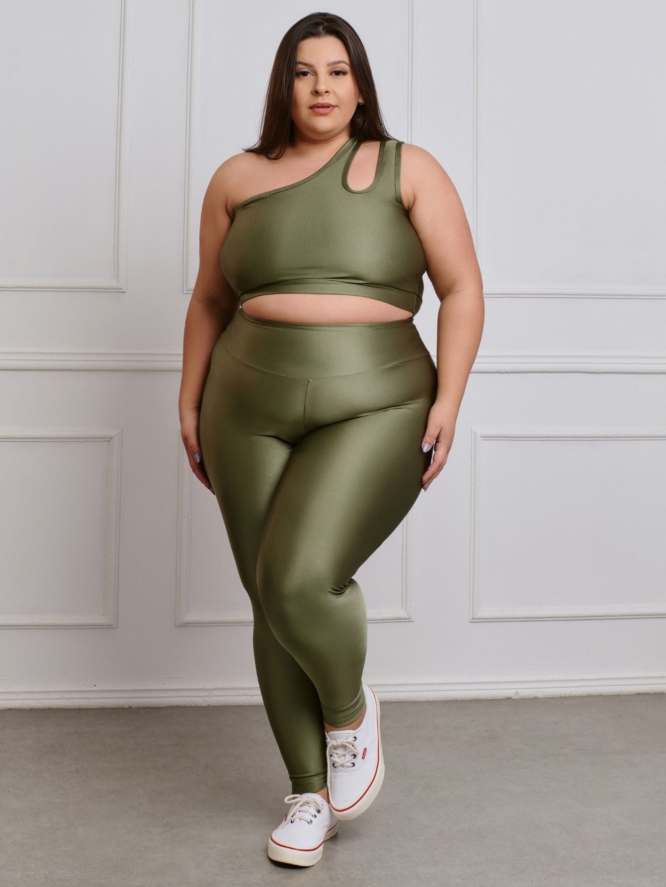 Conjunto Fitness Brilhoso Legging + Top S/bojo Plus Size