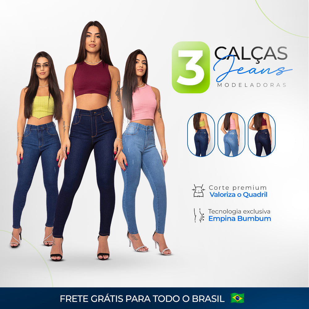 Kit 3 Calças Lipo Jeans Modeladoras |DIRETO DA FÁBRICA|